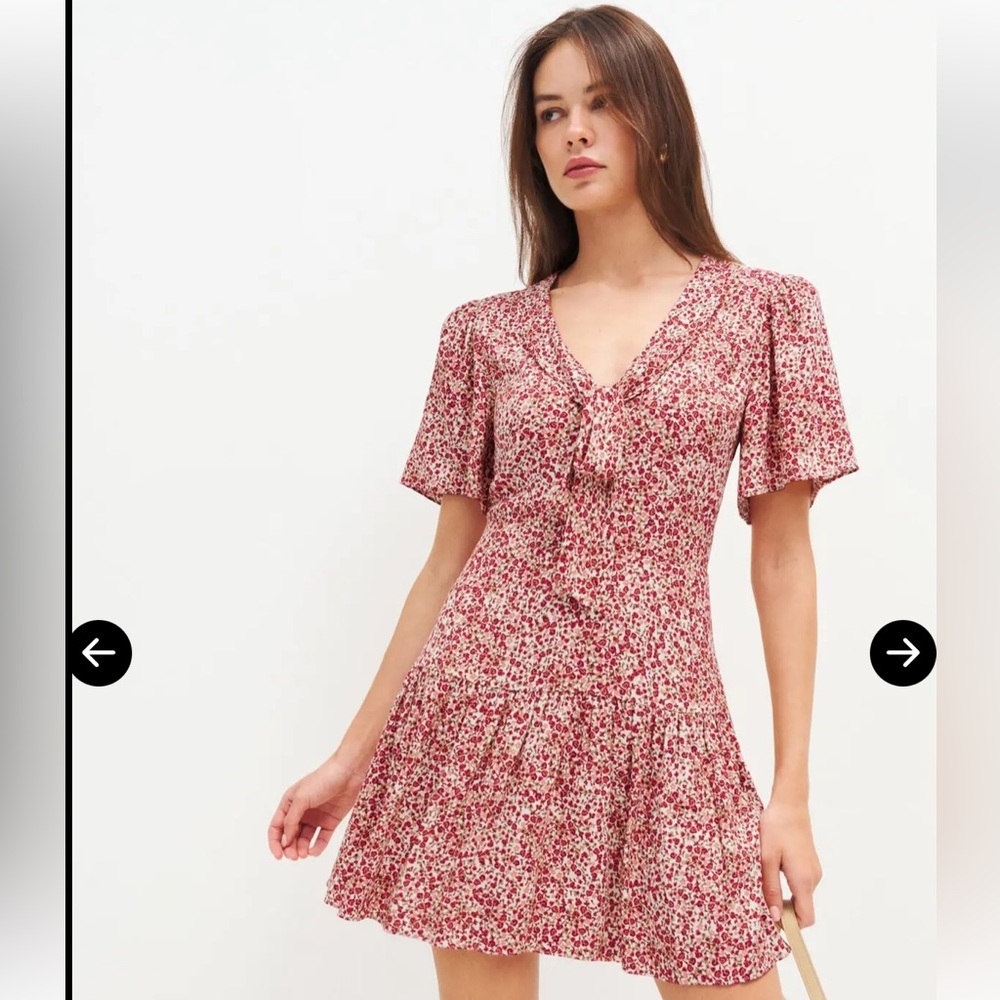 Floral Red and White Dress